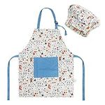 FakeFace Kids Art Apron Chef's Hat Set Cotton Children's Baking Painting Aprons Smocks with Pockets Adjustable Kids Chefs Apron for 4-8 Years Girls Boys Cooking Baking Painting Gardening