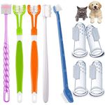 Dogs Toothbrush Set, 2 Triple Heads Dog Toothbrushes with 4 Pet Finger Toothbrush, 360-Degree Toothbrush and Long Handle Double-Headed Toothbrush for Small to Large Dogs and Cats 8 Pcs Pet Toothbrush