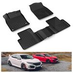 KIWI MASTER Floor Mats for 2016-2021 Honda Civic, Custom Fit All Weather Car Mats, Heavy Duty TPE Floor Liners, Front & Rear 2 Row, Black