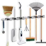 IMILLET Broom and Mop Holder Wall Mounted Broom Holder Stainless Steel Mop Holder Self Adhesive Heavy Duty Hooks Storage Organizer for Laundry Room Garden Garage Closet Kitchen 2 Pack