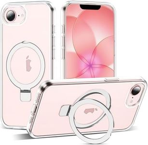 SKYLMW Compatible with iPhone 16e Case & iPhone 17e Case 6.1" with Invisible Magnetic O-Ring Stand Military-Grade Transparent Phone Cases [Compatible with Mag-Safe][Great Grip Feeling],Clear