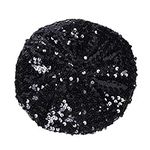 ILUFAM Women Sparkly Sequins Beret Hat Shining Beanie Cap for Dancing Party Night Fancy Dress (Black)