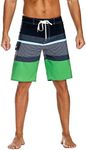 Nonwe Men's Sportwear Quick Dry Board Shorts with Lining Black&Green 34