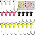 Fishing Jig Heads Hook Kit 20 pcs Painted Crappie Jig Head with 3D Eye Football Jig Heads Kit Fishing Accessories for Bass Walleye Perch Trout Freshwater Saltwater(5g-20pcs)