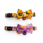 Cognatio Cat Collars with Bells and Safety Release Buckle, Floral Bow Tie Kitten Collars, Adjustable 20-30 cm, 2 Pack (Halloween Purple+Orange)