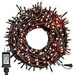 Twinkle Star 300 LED Halloween Fairy String Lights, 98.5ft Outdoor Light Plug In with 8 Lighting Mode, Waterproof Black Wire Mini Lights Christmas Holiday Wedding Party Patio Tree Decorations (Orange)