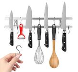 Modern Innovations 16 Inch Stainless Steel Magnetic Knife Bar with 8 Metal Hooks - Multipurpose Use as Wall Mount Knife Holder, Knife Magnetic Strip, Kitchen Utensil Holder, Magnetic Tool Holder