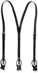 Leather Suspenders, Mens Suspenders w/Elastic Strap, Button Suspender (Black)