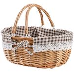 Peohud Woven Picnic Basket, Wicker Picnic Hamper with Double Folding Handles, 35cm L x 27cm W x 15cm H Willow Storage Basket for Candy, Toys, Gift, Wedding, Easter