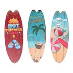 STOBOK 3pcs Wooden Surfboard Sign Surfboard Shape Coastal Plaque Wall Sign Plaque Nautical Beach Theme Wall Art Hanging Decor Tiki Bar Decoration