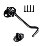 1PCS Stainless Steel Cabin Hook and Hook and Eye Latch, 4 Inch shed Door Latch Heavy Duty, gate Latch for Wooden Gates，Window Brace Gate Door Catch Silent Holder (Black)