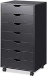 DEVAISE 7-Drawer Chest, Wood File Cabinet with Wheels, Black