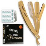 Equinox Professional Straight Edge Razor with 100 Single Derby Straight Razor Blades-Barber Straight Razor-Close Shaving Men's Manual Shaver-Disposable Straight Razor Blades-Straight Razor Kit