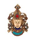 Indian Hub Brass Metal Sculpture Nepal Goddess 'Tara' Wall Hanging Mask Inlay Mini Statue Decorative Showpiece - (19 cm)