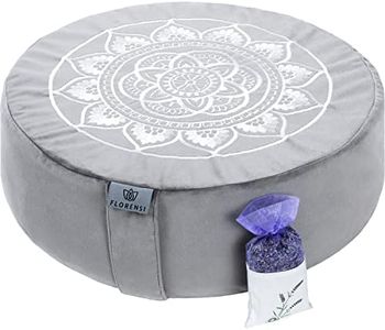 Florensi Cojín de meditación con bolsita de lavanda, cómoda almohada de suelo, almohada tradicional tibetana de meditación con funda de terciopelo, cojín grande para adultos - Cojín de alforfón para