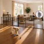 No Pawblems Free Standing Dog Gate & Dog Playpen, 6-Panel Foldable Metal Pet Fence with Door for Indoor Outdoor, Extra Wide Pet Gate for Stairs, Doorways, Deck, Yard, 156" W x 30 H, Black