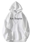 SXV 'Los Angeles’ Printed Cool Aesthetic Sweatshirt Hoodie (L, White)