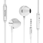 PHILIPS Wired Earbuds with Microphone - Ergonomic Comfort-Fit in Ear Headphones with Mic for Cell Phones, Earphones with Microphone with Bass Clear Sound - White