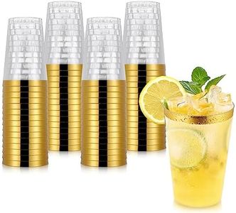 Hejo 60PCS Gold Rimmed Plastic Cups, 360 ml-12oz Plastic Glasses, Plastic Wine Glasses Reusable for Cocktail, Champagne, Beer, Martini, Dessert