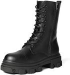 Dream Pairs Women?s Combat Boots Lace up Mid Calf Boots Low Heel Chunky Platform Lug Sole Boots, Black/Pu, 9