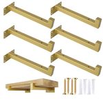 OVOV 6 Pack Gold Shelf Brackets 8 Inch Floating Shelf Bracket with Lip Industrial Shelving Brackets for Kitchen Bathroom Storage Wall Mounted Shelf Support with Screws