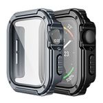 Adepoy 2 Pack Rugged Case Compatible for Apple Watch 45mm Series 7 with Tempered Glass Screen Protector, Military All Around Hard TPU Protective Cover Case Shockproof Bumper for iWatch Men 45mm