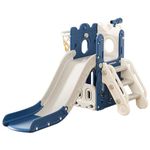 FUKEA 4-in-1 Kids Slide, Toddler Castle Slide Climbing Frame with Storage Box Basketball Hoop, Garden Slide Playground for Toddlers age 1-3 Birthday Gift(Blue)