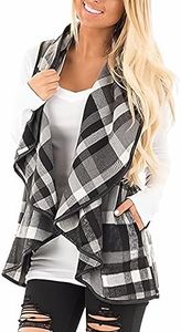 Unidear Womens Lapel Plaid Sleeveless Irregular Hem Kimonos Cardigans Vest Grey 2XL