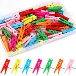 Push Pins with Wooden Clips - Vaktop 50PCS Wooden Pegs with Pushpins, Multicoloured Drawing Pins - for Cork Boards Notes Photos Display Wall (with Storage Box)