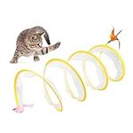 Andiker Cat Tunnel, S-Shape Collapsible Pet Interactive Play Toy with Feather Sisal Ball, Cat Tube Tunnel for Kitten Small Animals (Pink Feather)