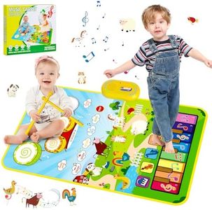 Docam Giocattolo per Bambini per 1 Anno Ragazzi, 3 in 1 Pianoforte Musicale per Bambini e Tappetino per Tamburi con Suoni di Animali,Musica Tappetino da Gioco Compleanno Regali per 1 2 3 Anni Ragazze