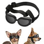 Lewondr Small Dog Sunglasses UV Protection Goggles Eye Wear Protection with Adjustable Strap Waterproof Doggy Sunglasses for Dogs Pet Sun Glasses Doggie Windproof Anti-Fog Glasses, Black