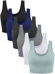 6 Pieces Women Basic Crop Tank Tops Spaghetti Strap Camisole Tops Sleeveless Sport Yoga Cropped Tops(Black, White, Grey, Dark Grey, Navy, Green,Medium)