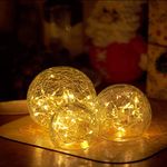 Glass Ball Lights Set, 3-Pack (8,10,12 cm) Crackled Glass Ball LED Fairy Lights, Warm White LED Lights Orbs for Bedroom, Home Décor, Party, Christmas, Garden