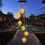 Kaixoxin Solar Wind Chime Outdoor 6 LED Hot Air Balloon Wind Chime Lights for Outside Hanging Lights Warm-White LED Lights Decor,Gifts for Wife Mother Grandmom Kids Friends Great (Hot Air Balloon)