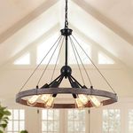 MRHYSWD Wagon Wheel Chandeliers Ceiling Light for Living Room, 6 Lights Rustic Industrial Outdoor Chandelier Black Pendant Light Fitting for Dining Room Kitchen Hallway Bedroom, Height Adjustment