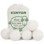 KINTOR Wool Dryer Balls XL 6 Pack 2.95", 100% New Zealand Wool Organic Fabric Softener, Hypoallergenic Baby Safe & Unscented, Chemical Free to Reduce Wrinkles & Static Cling, Shorten Drying Time