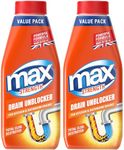 Max Strength Drain Unblocker, 2 x 1L - Heavy Duty Sink, Shower, Toilet, Plughole Unclogger Cleaner for Kitchen and Bathroom Drains – Fast Acting & Easy to Use