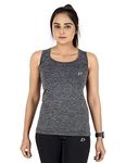 DECISIVE Fitness Scoop Neck Gym Vest Stringer Yoga Running Tank Top for Women (Large (32" to 34" Bust), Black-Melange)