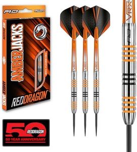 RED DRAGON Amberjack 3 Tungsten Steeltip Darts Set - 22g with Flights and Stems
