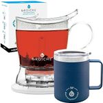 GROSCHE Aberdeen teapot 34 fl oz Clear tea steeper and GROSCHE Everest 14 fl oz Blue stainless steel vacuum insulated mug tea gift set