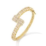 Lulu Mel Iced Out Baguette Diamond Bracelet Jewelry for Women, Hip Hop Mens 14k Gold Silver Plated Cubic Zirconia Bangle Bracelet, Men Heart Cuff Bracelet With Jewelry Box, 7 inch, Copper, Cubic