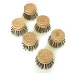 Larga Vitae 6 pcs Wooden Dish Brush Replacement Heads Made of Renewable Bamboo Wood and Natural Bristle Fiber, Durable, Long Lasting (Palm/Coconut Fiber Bristles)