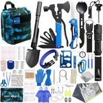 Blue Survival Kit 215 PCS Emergency Survival Kit, Camping Gear Complete Set of First Aid Kit and Multitool Emergency Supplies with Backpack – Survival Gear and Equipment for Hiking Camping