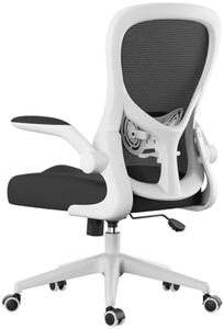 Hbada Office Chair Ergonomic Desk Chair, Office Desk Chairs with PU Silent Wheels, Breathable Mesh Computer Chair with Adjustable Lumbar Support, Flip-up Armrests, Tilt Function, White