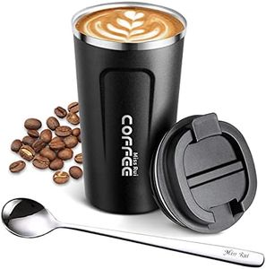 Miss Rui Coffee Cup Travel 510ml Reusable Coffee Mug Stainless Steel Insulated Tumbler with Leakproof Lid for Hot, Iced Drinks Black