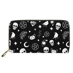 PIHNSDUA Women's Zipper Clutch Long Wallet Multifunction Holder Organizer Purse Handbags, Skull Cat, one size, Long Zip Around Wallet