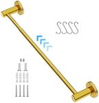 Adjustable 16 to 27.6 Inch Single Towel Bar, iMomwee Gold Brush Finished SUS304 Stainless Steel Bath Towel Holder, Wall Mount Towel Rail for Bathroom Kitchen Washroom, 1" Diameter Towel Rod with Hooks