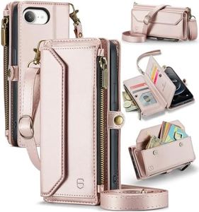 Strapurs Crossbody Wallet Case Compatible with iPhone 16E RFID Blocking 7-Card Holder Soft PU Leather Magnetic Snap Shoulder Strap Zipper Pocket Phone Cases Fit for iPhone 16E - Rose Gold