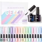 Gellen Gel Nail Polish Kit- 16 Colors With Top&Base Coats, Popular Girly Macaron Tones Fresh Pastels Nail Gel Polish Glitter Colors Set